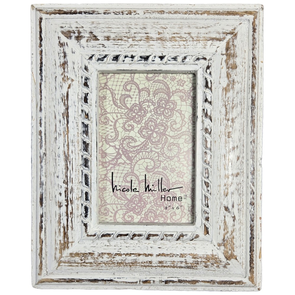 Nicole Miller Home Distressed White 4x6 Pic Frame Rustic Farmhouse Cottagecore